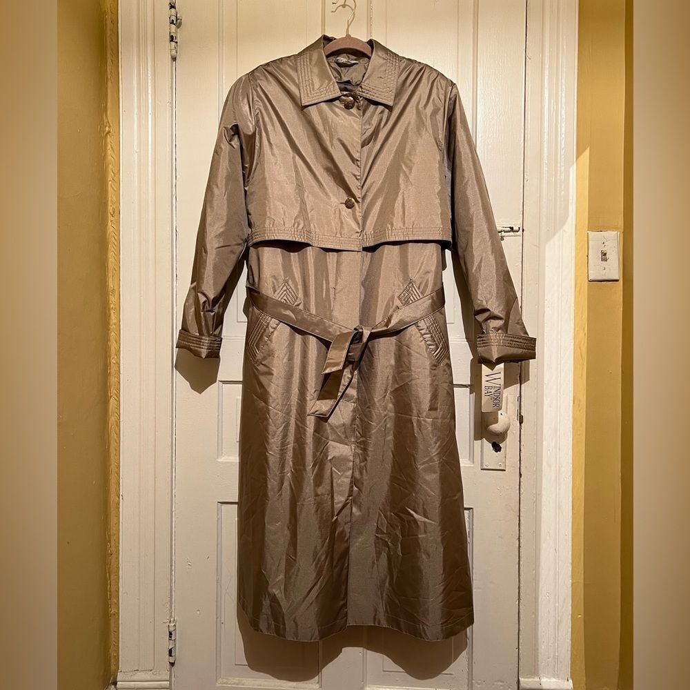 🆕 VINTAGE WINDSOR BAY METALLIC PUFFER TRENCH COAT SIZE 12 A